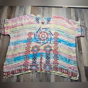 Johnny Was Printed Tunic Top Women's XL Boho Tribal